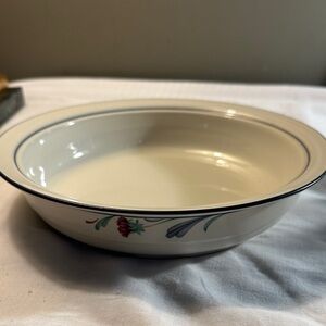 LENOX Ivory Ceramic Serving Bowl with Floral Blue Trim